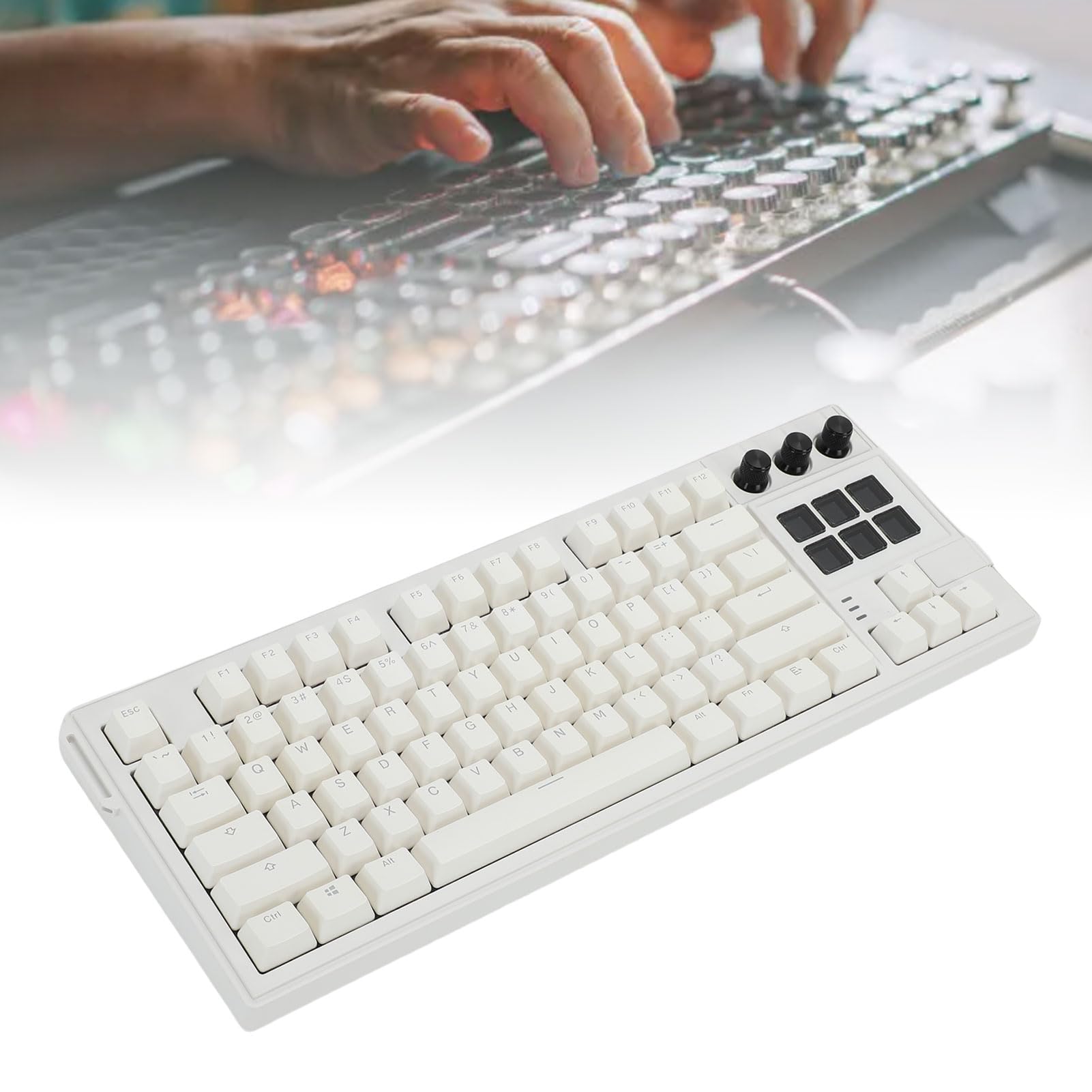 Cuifati Przewodowa Klawiatura Mechaniczna USB, 78 Klawiszy 6 Programowalnych Klawiszy LCD Czerwony Przełącznik Podświetlany RGB Funkcja Hot Swap, z 3 Przyciskami Przełączającymi 2 (WHITE)