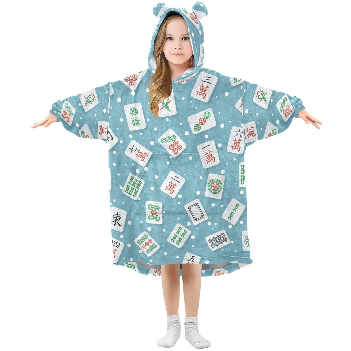 Mahjong Dziecięcy koc do noszenia, bluza z kapturem, oversize, sweter, tekstura, dla chłopców i dziewcząt w wieku 3-14 lat