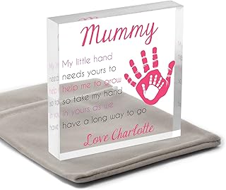 Mummy Hold My Hand Gifts From Daughter Son, Personalised Mummy and Me Child Baby Gifts, For Mummy Nanny Granny Nanna Nana Nan, Mother and Daughter, With Grey Bag