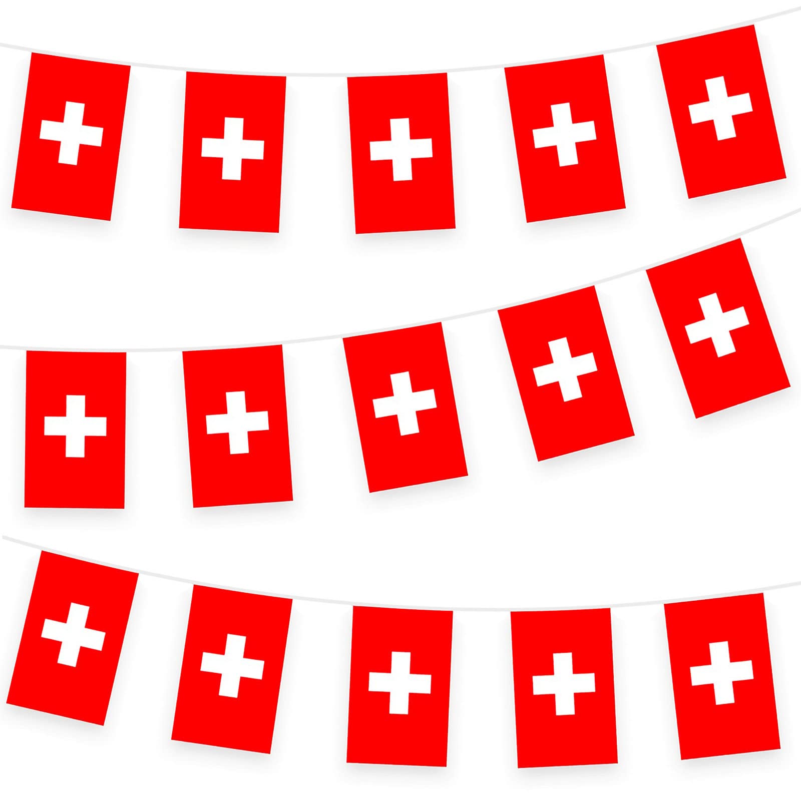 Switzerland Bunting Flag Hanging Flag for World Cup 2022 10m/32ft Rectangle Fabric Switzerland Flag Banner, Outdoor Indoor Bar Bunting for World Cup Qatar 2022 Decorations Party Supplies