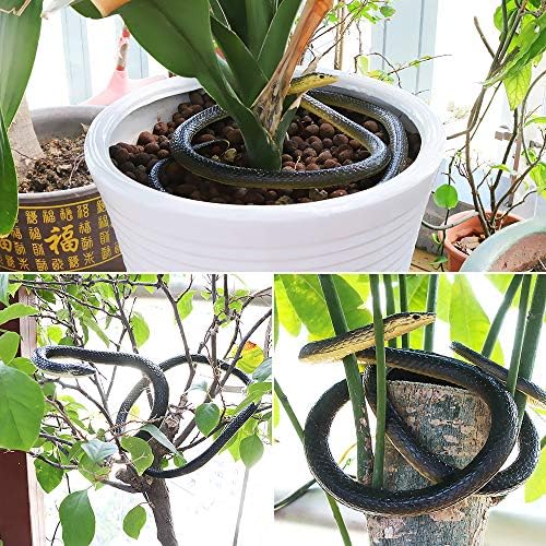 CestMall Large Rubber Snake, 2 Piece Realistic Rubber Scary Snake Toy, Fake Large Black Mamba Snake for Garden Props, Pranks, Joke Toys, Halloween Decoration, Keep Birds Away