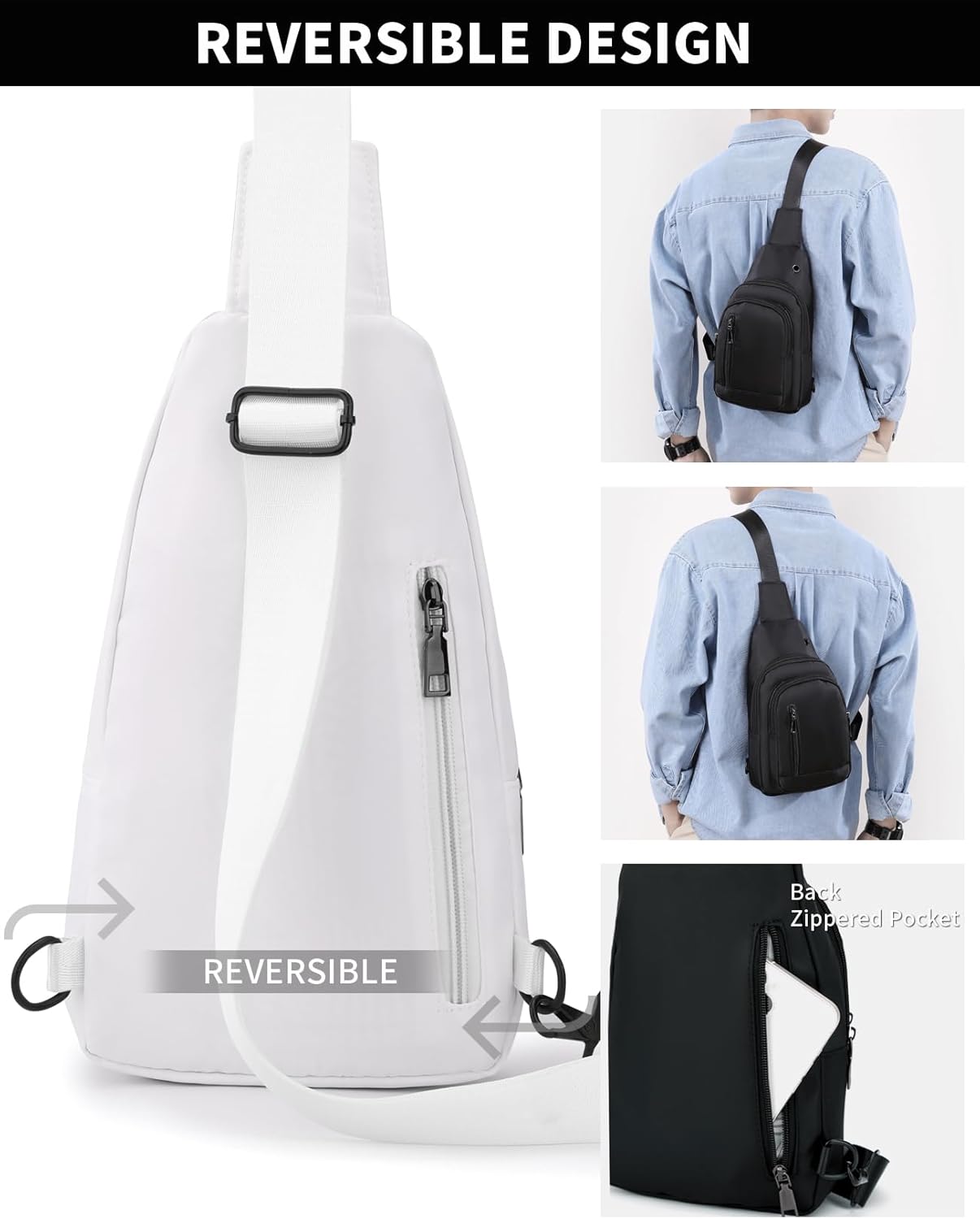 Seoky Rop Sling Bag Crossbody Backpack for Men Women Small Purse Chest Shoulder Bag for Travel Hiking Daypack White - Image 4