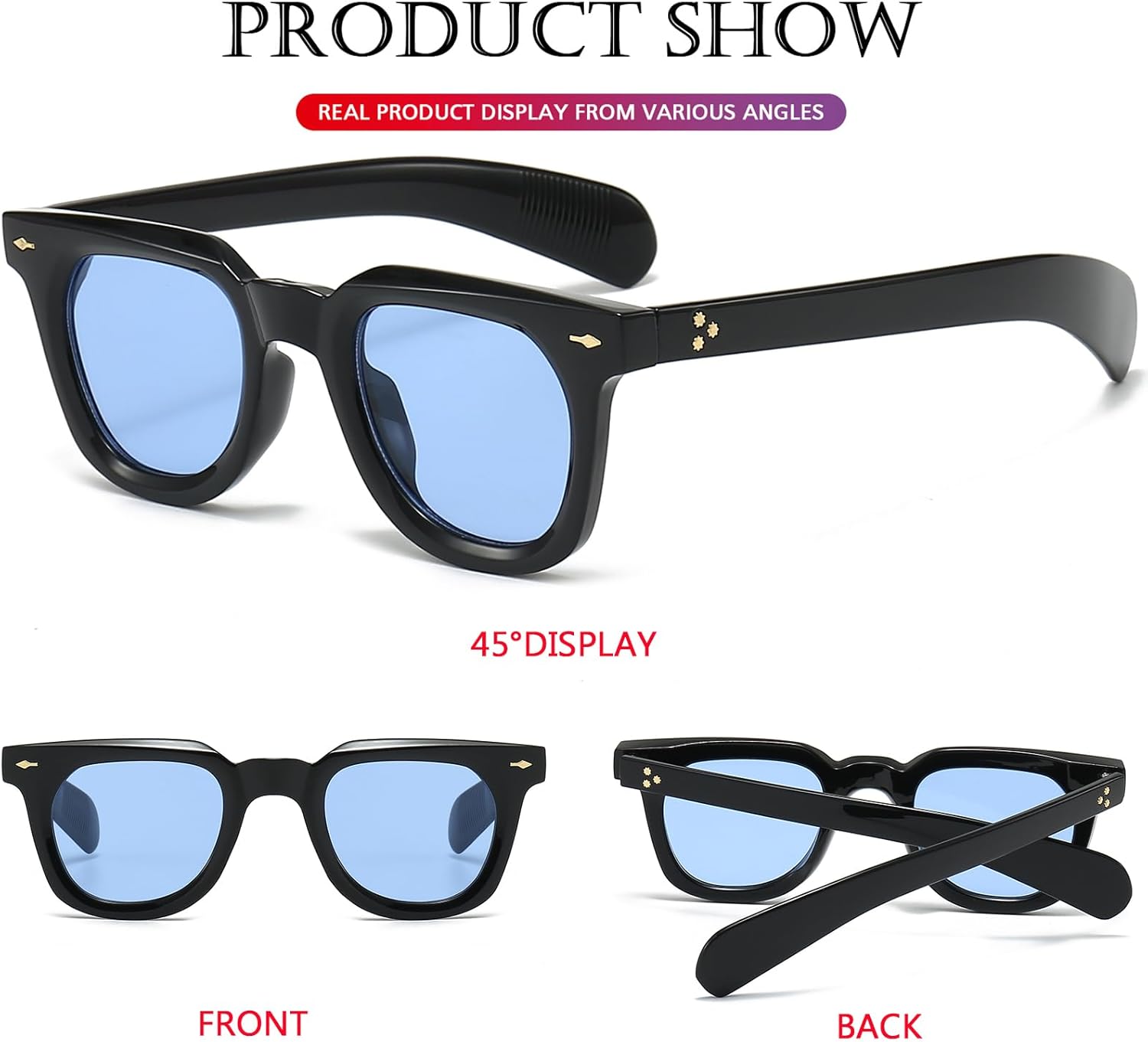 PORADAY Square Sunglasses for Women Men Trendy Thick Frame Sun Glasses Black Shades - Image 6