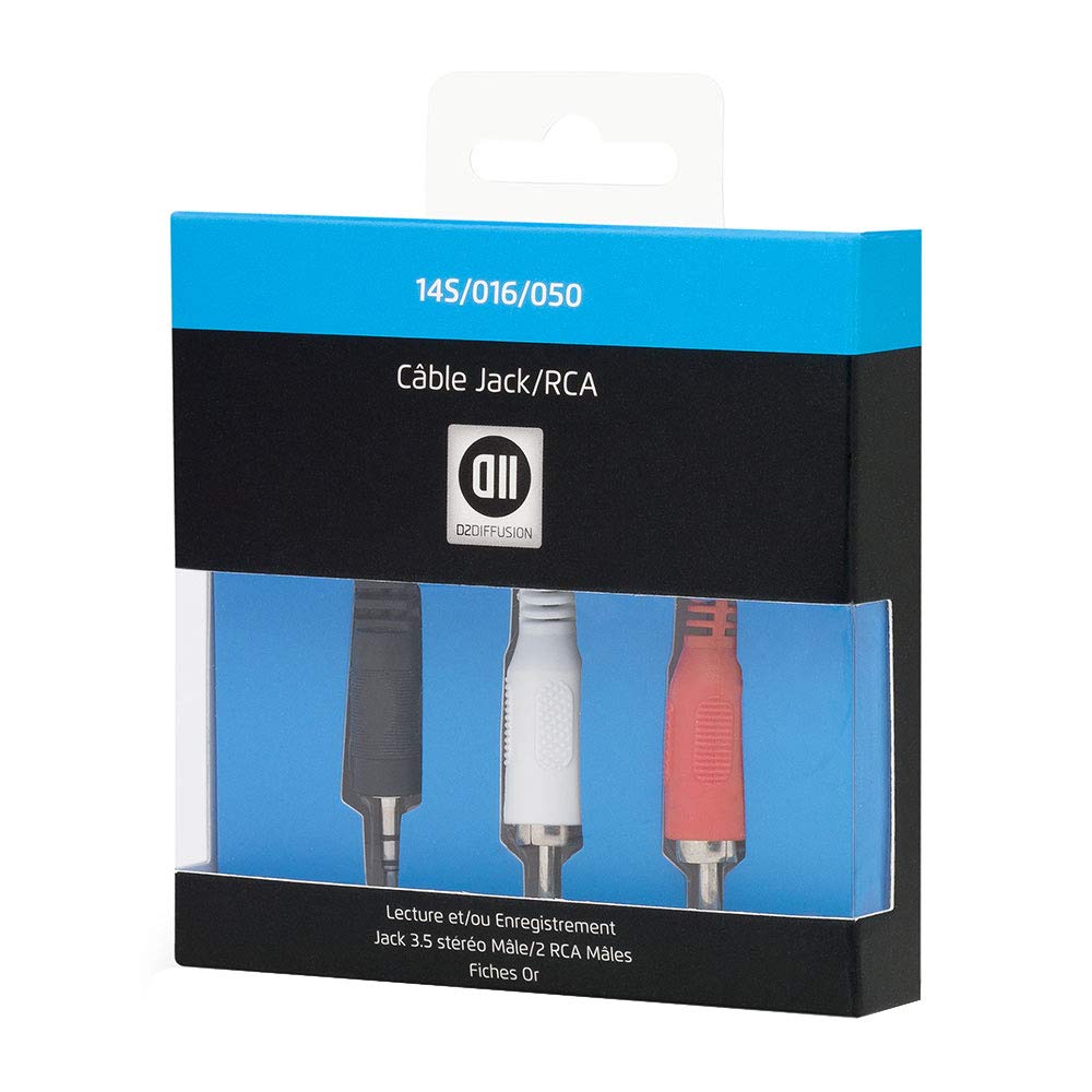 D2 Diffusion d2jkrca050 cavo jack 3,5 mm maschio/2 RCA maschio connettori oro 50 cm Nero