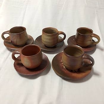 Amazon.co.jp: コーヒーカップ 備前焼 カップ&ソーサー 5客セット 伝統