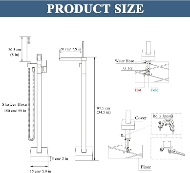 Free Standing Tub Taps, Floor Mount Freestanding Bath Tap, Waterfall Stand Alone Bathtub Filler, High Flow Bathtub Shower Mixer Tap, Brushed Gold