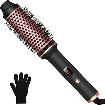 Thermal Brush,10 Temperatures LCD Display Upgrade to 400F 1.5 in Heated Round Brush Curling Iron Heated Ceramic Tourmaline Ionic Comb 110-240V Volum