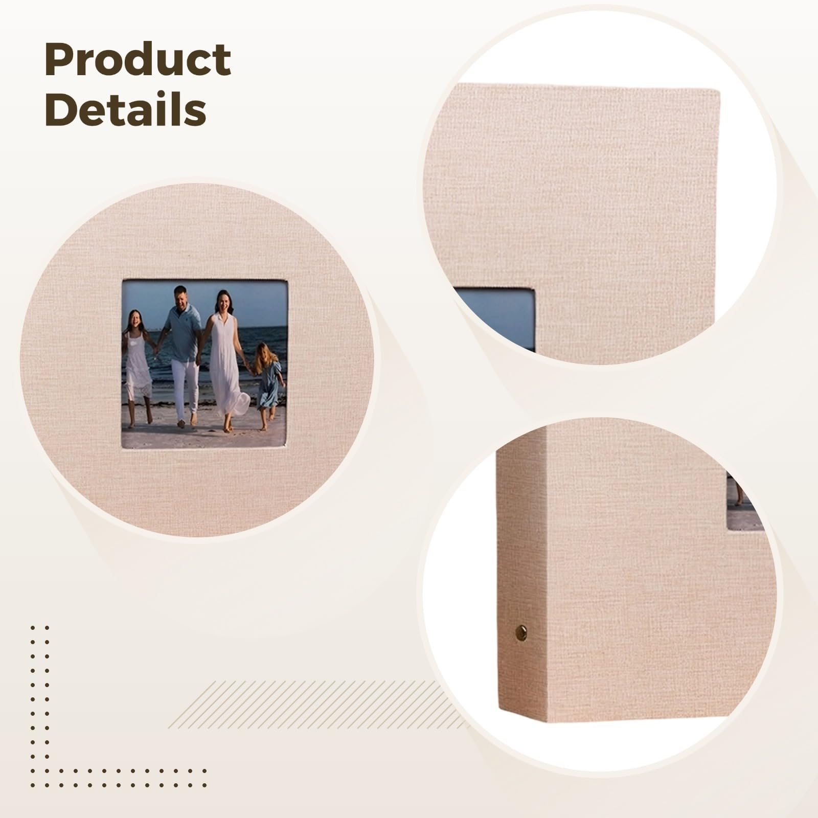 Album fotografico beige da 40,6 cm, con copertina rigida in tessuto, con rilegatura a clip in ferro, pagine adesive fai da te, grande capacità, 30 fogli, 60 pagine, per ricordi di famiglia
