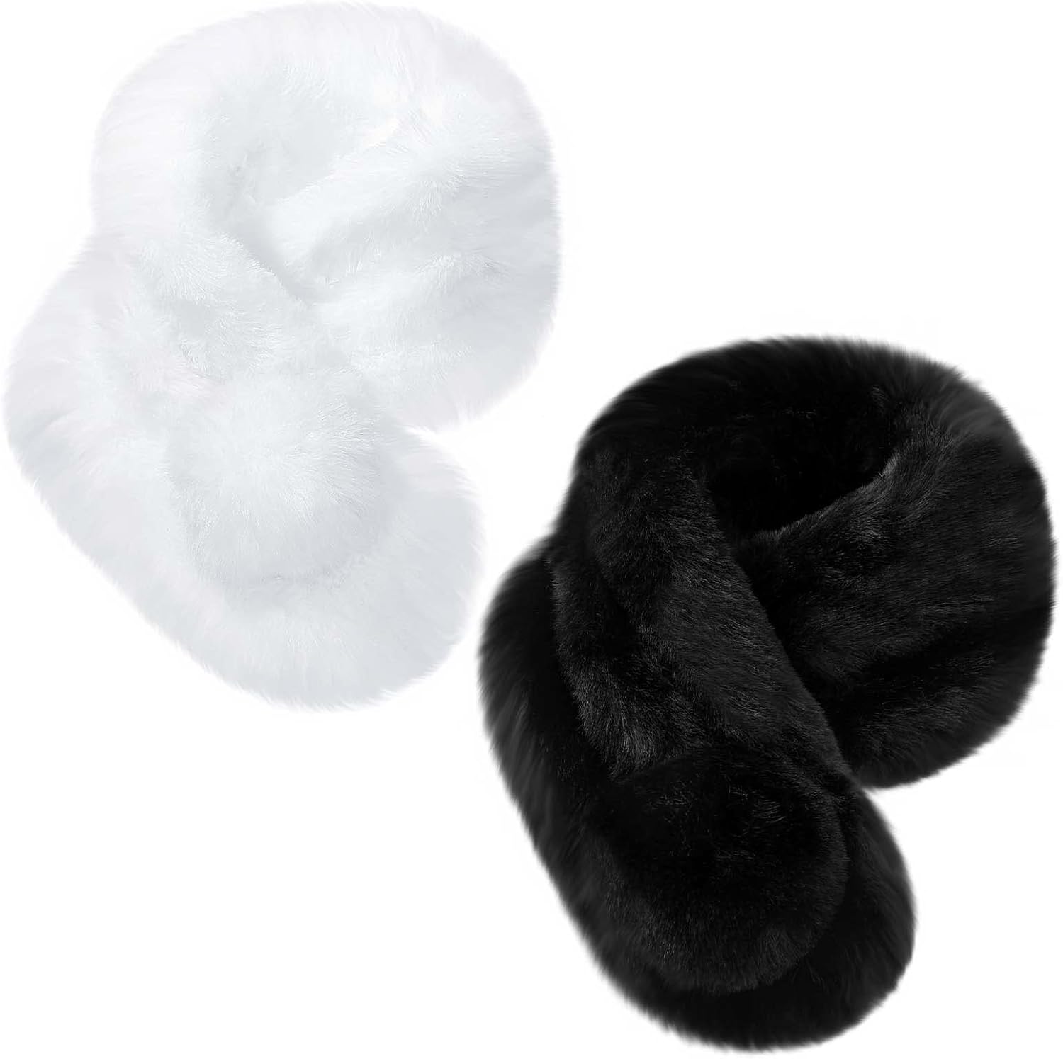 Mepase 2 Pcs Women Faux Fur Collar Scarf Winter Furry Faux Fur Scarf Neck Shrug Soft Fluffy Neck Wrap with Pom for Coat Dress