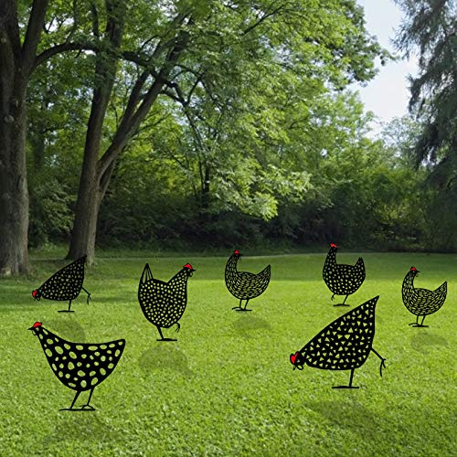 Rooster Metal Animal Silhouette Garden Stakes,Chicken Family Silhouette Stake For Yards Art,Rooster Metal Animal Shadow For Lawn,Pathway,Sidewalk,Garden, Outdoor, Decor And Easter Home Party Supplies #TOP3
