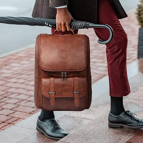 Miniatura 2 de Vintage Faux Leather Backpack, Slim Laptop Backpack Travel Waterproof Pack Weekend Daypack Bag for Men Women,Brown