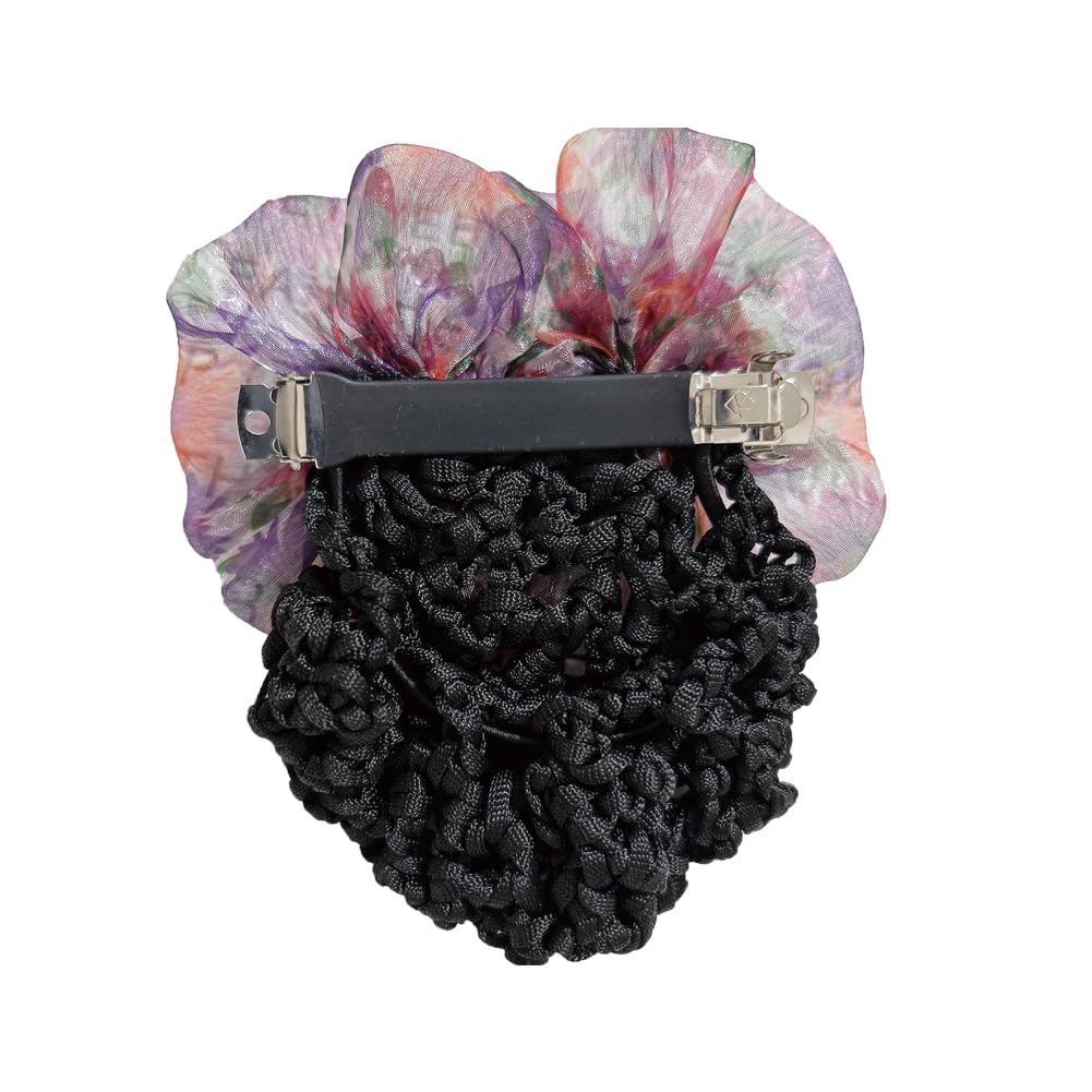 3 Pcs Women Flower Snood Net Barrette Hair Clip Bun Cover Flower Decor Hair Clip Hairnet Satin Bow Barrette French Hair Clips Hair Accessories for Stewardess Banks Hotels Staff - Image 3