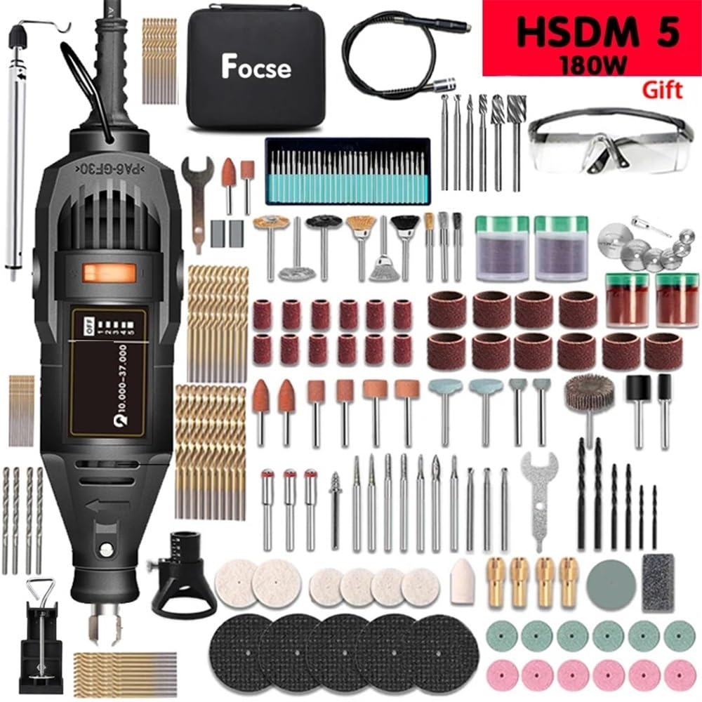 Minitaladro eléctrico de 180W, herramienta rotativa de grabado, amoladora de pulido, pluma de grabado de velocidad Variable con accesorios(HSDM1,EU)