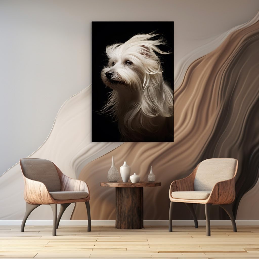 Canvas for Living room. Luminous Elegance: A Majestic White Dog Against the Depths of Darkness, 27 x 18 inch Canvas Wall Art - Ready to Hang - 69x46 cm (27x18 inch)