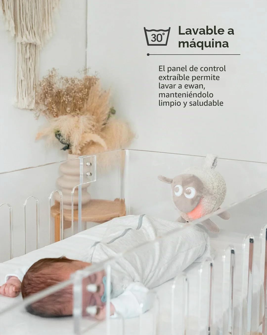 Sweet Dreamers Ewan Deluxe recargable, beige, máquina de sonido ruido blanco, sensor llanto, luz nocturna, 10 sonidos relajantes, reproducción continua