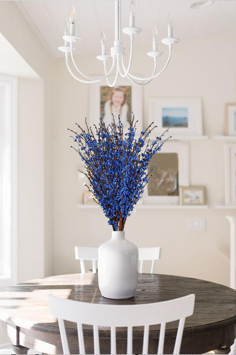 15PCS Blue Flowers 29.5" Jasmine Flowers Long Stem Artificial Flowers for Tall Vase Wedding Party Home Office Kitchen Decoration(Blue)