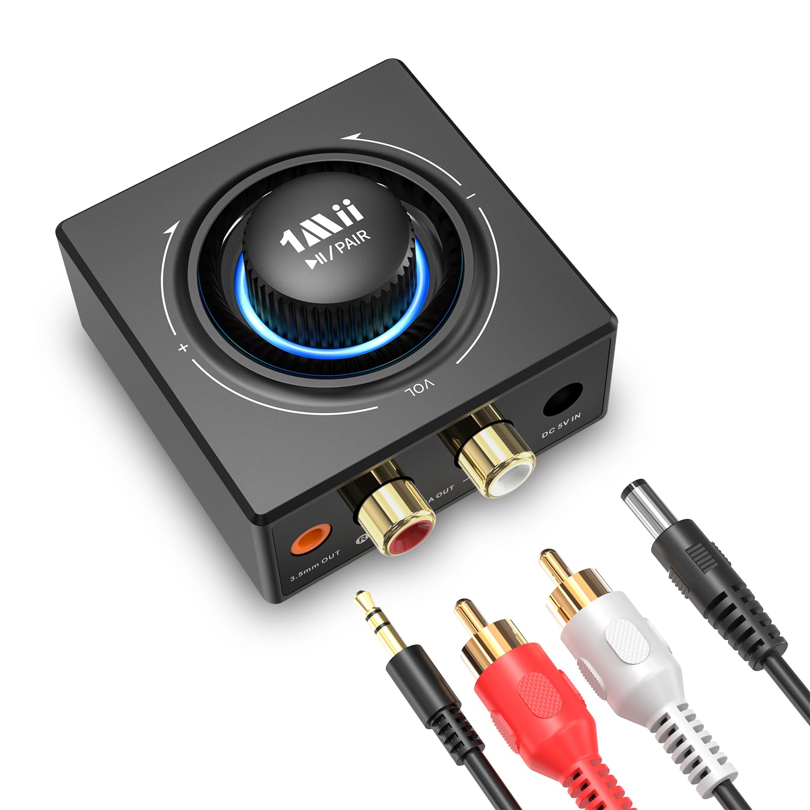 1Mii B06T3 Bluetooth 6.0 Receiver for Home Stereo, Knob Volume Control, RCA & 3.5mm AUX Jack, Wireless Audio Adapter for Old Speakers, Wired Speakers, Home Audio Music Streaming Stereo System