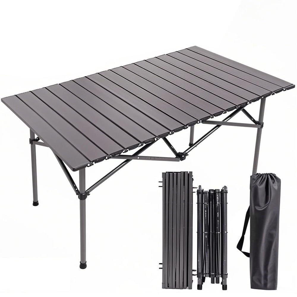 Vlocky Folding Camping Table, Lightweight Outdoor Foldable Table All Aluminum Roll Up Camping Table with Carrying Bag, Load 80KG, for 4-6 Person Picnic, BBQ, Garden, Beach