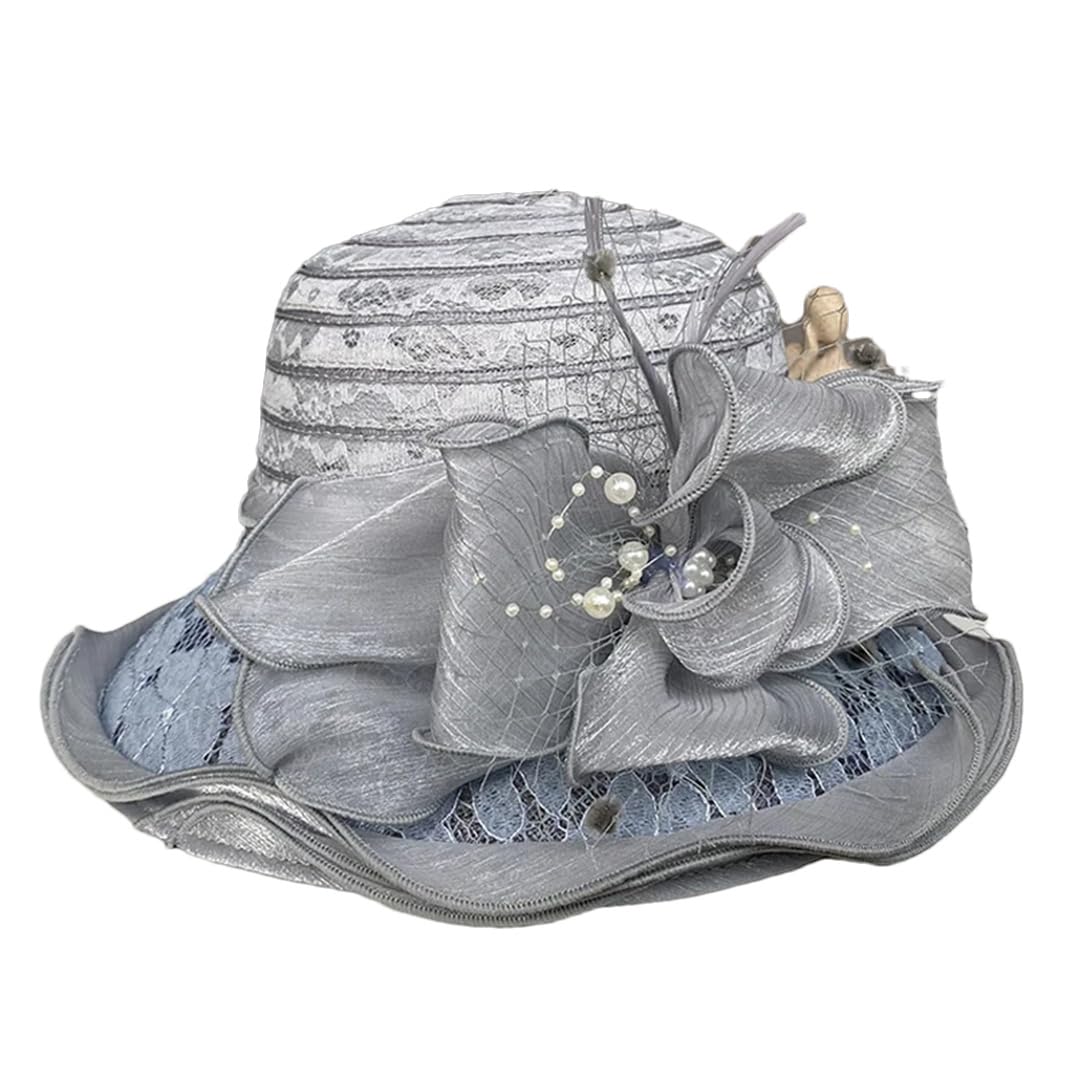 Yeuyyben Cappello da chiesa da donna, elegante, con fiocco a tesa larga, cappello da pescatore Fedora da donna estivo pieghevole