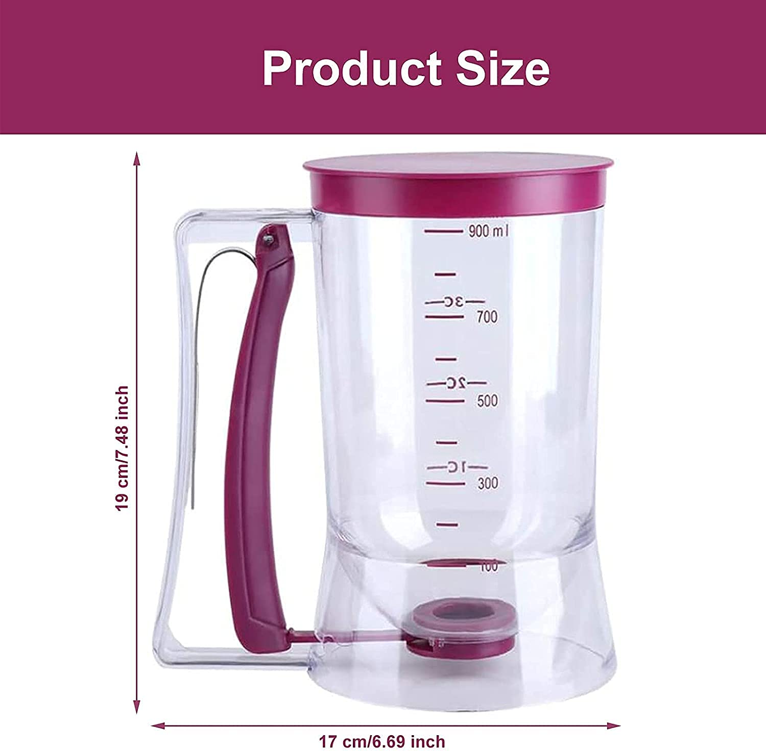 Dozownik do ciasta z pokrywką i skalą, do samodzielnego pieczenia ciasta, do ciast, naleśników, muffinek, 900 ml