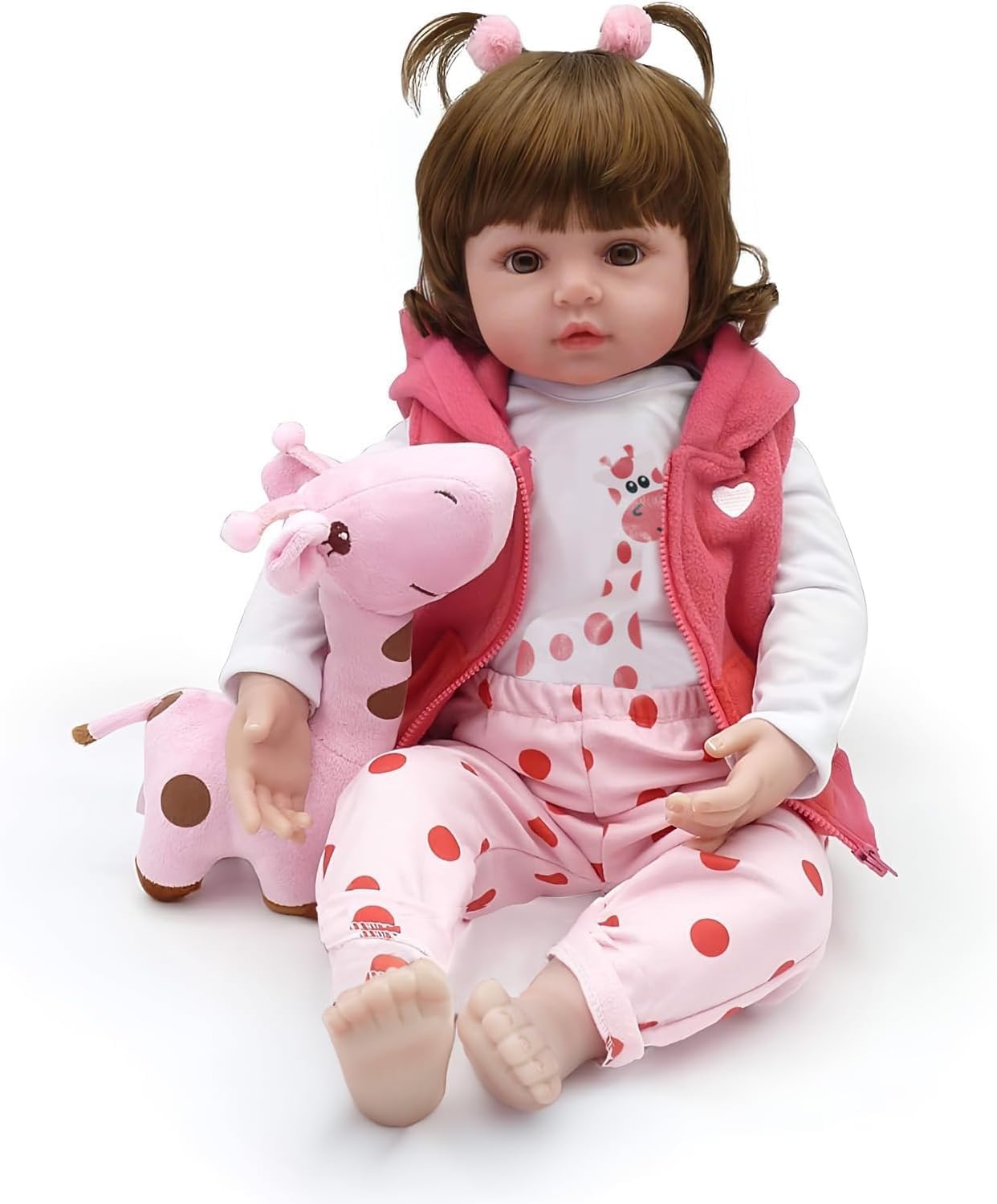 Pinky 24 inch 61cm Lovely Reborn Baby Girl Doll Reborn Toddler Realistic Looking Lifelike Baby Doll Vinyl Soft Silicone Babies Black Hair Xmas Gift