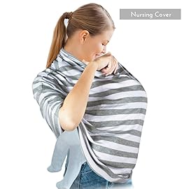 Yoofoss Nursing Cover Breastfeeding Scarf - Baby Car Seat Covers, Infant Stroller Cover, Strechy Carseat Canopy for Boys and Girls (Grey Stripe)