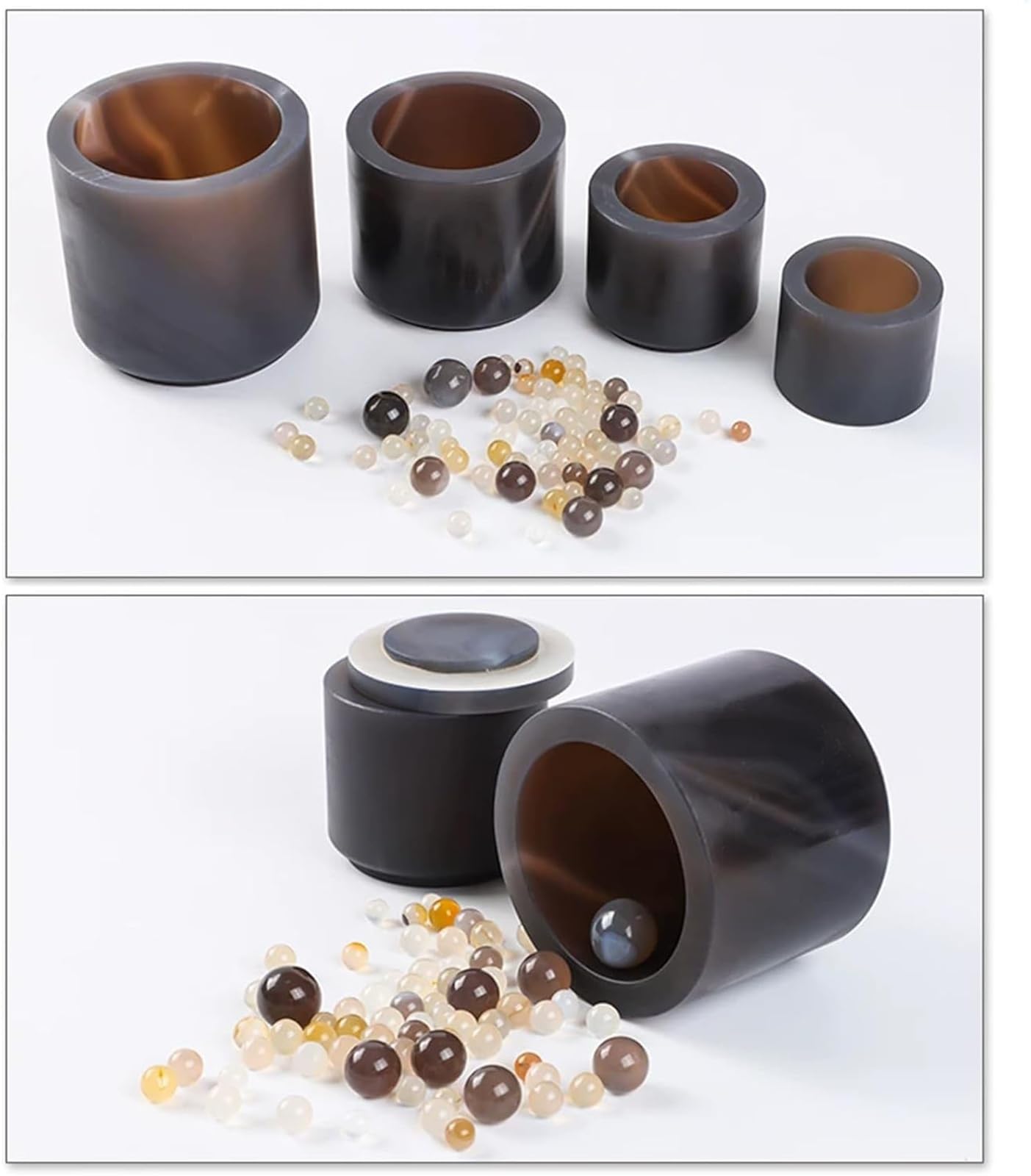Natürliches Achat-Mahlgefäß, Achat-Mörser und Stößel-Set, Planeten-Kugelmühlen-Behälter-Set, mit Perlen, Dichtungsring, Härte 7,2–7,5, keine Verunreinigungen(50ml)