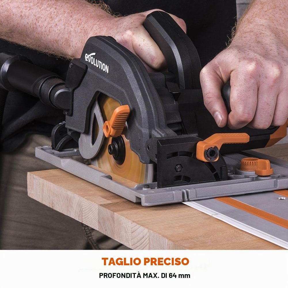 Evolution Power Tools - R185CCSX+ Sega Circolare Multi-Materiale 185 mm Compatibile con Binario Guida (Pacchetto Plus con Custodia da Trasporto), 230 V