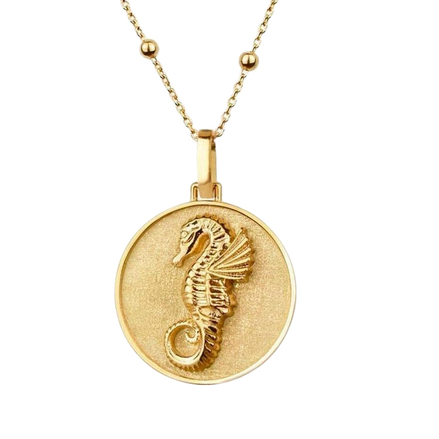 Collar de plata de ley 925 con caballito de mar bañado en oro, joya marina tallada de 24 mm 4