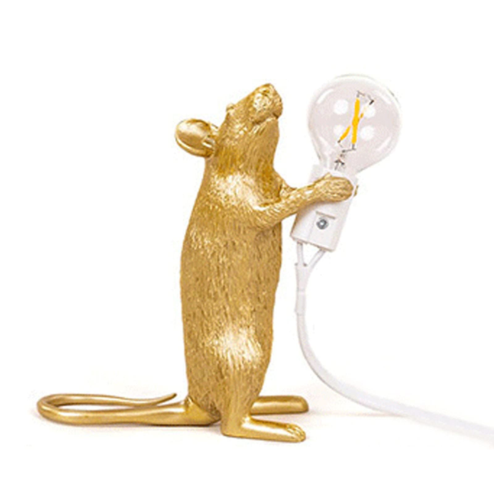 SiMbae LED Little Mouse Desktop Resin Table Lamp 3 Different Postures And Color Creative Frosted Night Light Is Very Suitable for Bedroom, Living Room, Baby Room, Office,Gold,Standing