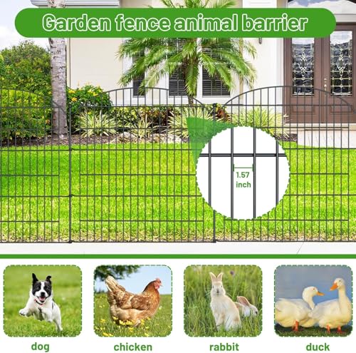 10 Stück Teichzaun Set,Gartenzaun Metall,Hundezaun Steckzaun,mit 10 Zaunelemente 12 Befestigungsstäben, Zaun für den Garten, Gitterzaun Set Oberbogen Zaun Garten - hühnerzaun,Gartenzaun zum Stecken