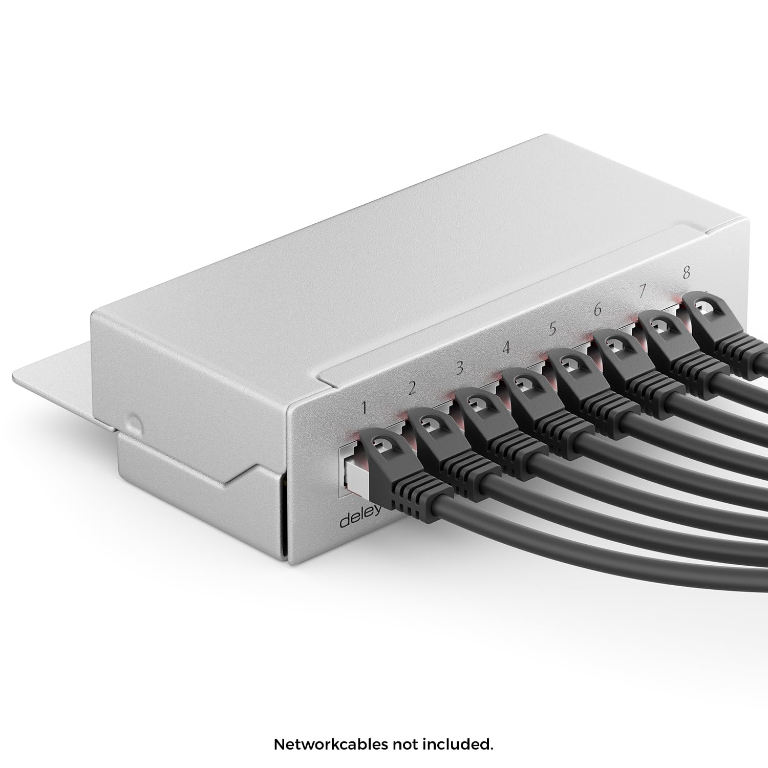 deleyCON CAT6a Patch Panel El Panel de Corrección 8 Puertos Escritorio y Montaje en Pared - Blindado - Enchufe 8X RJ45 - TIA568A TIA568B - Gris Claro