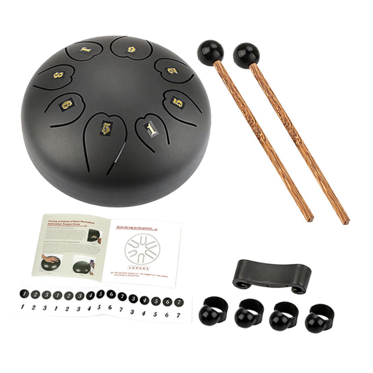 Milisten Instrumento Etéreo de Lengüeta Negro, Instrumento de Percusión de Mano, Metal y Madera, Sonido Nítido, Adecuado para Yoga y Música
