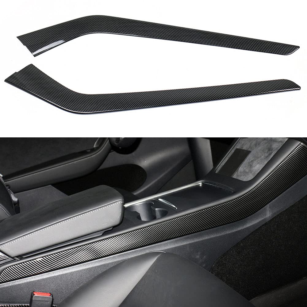 Photo 1 of Goodangie00 2Pcs ABS Carbon Fiber Style Center Console Side Cover Protector Long Interior Accessories Compatible with Latest 2021 2022 Tesla Model 3/Y