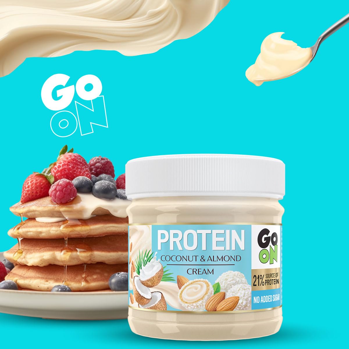 GO ON - Protein Creme Kokos-Mandel, 6x180g, 21% Protein Aufstrich, Zuckerfrei, Kokoscreme Aufstrich, Fitness Lebensmittel, Ohne Palmöl