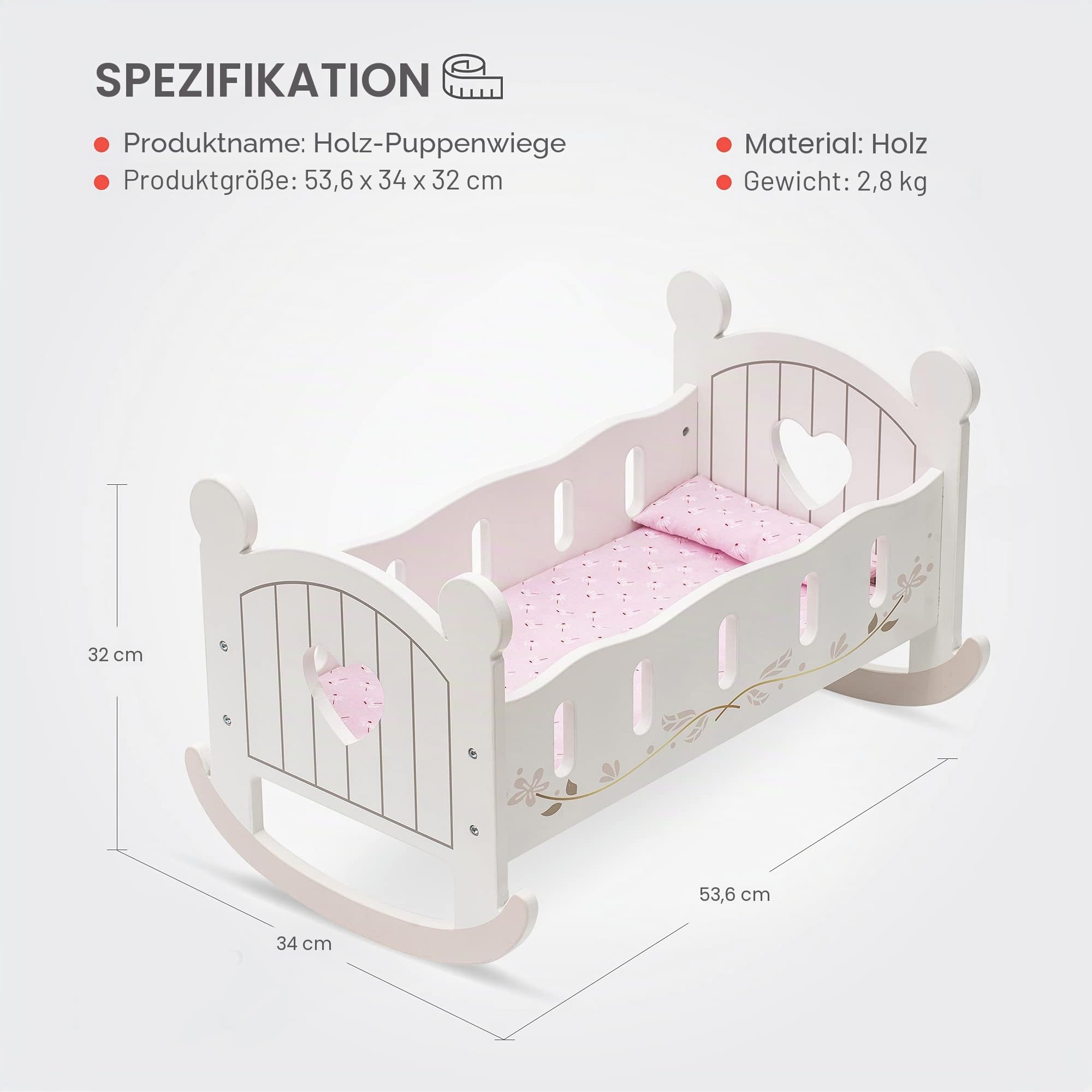 ROBUD Puppenbett Holz für 45 cm Puppen, Baby Puppenzubehör Puppen Bett Puppenwiege Puppen Zubehör mit Puppenbettwäsche, Holz Spielzeug Geschenke für Kleinkinder Kinder