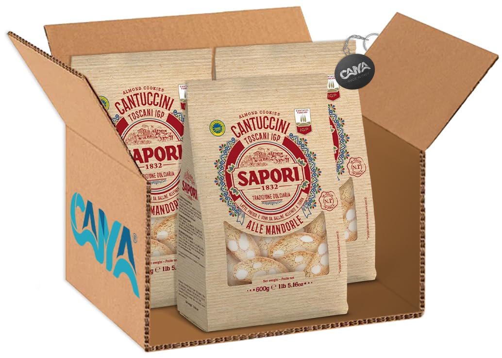 3X Sapori Cantuccini Toscani IGP alle Mandorle Maxi Confezione da 600g [CAIYA® BOX da 3 Confezioni]