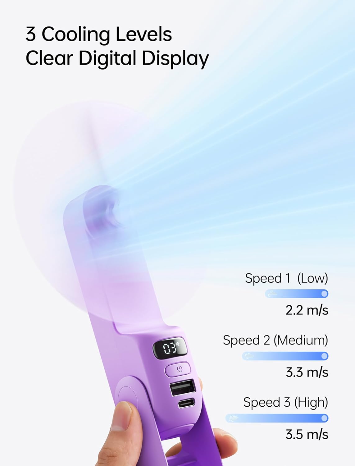 JISULIFE Handheld Travel Fan, Upgraded Mini Portable Fan with Up to 24 Working Hours for Long-term Outdoor Cooling, Combines Power Bank and Flashlight, Used for Summer, Cruise, Concert, Lash-Purple