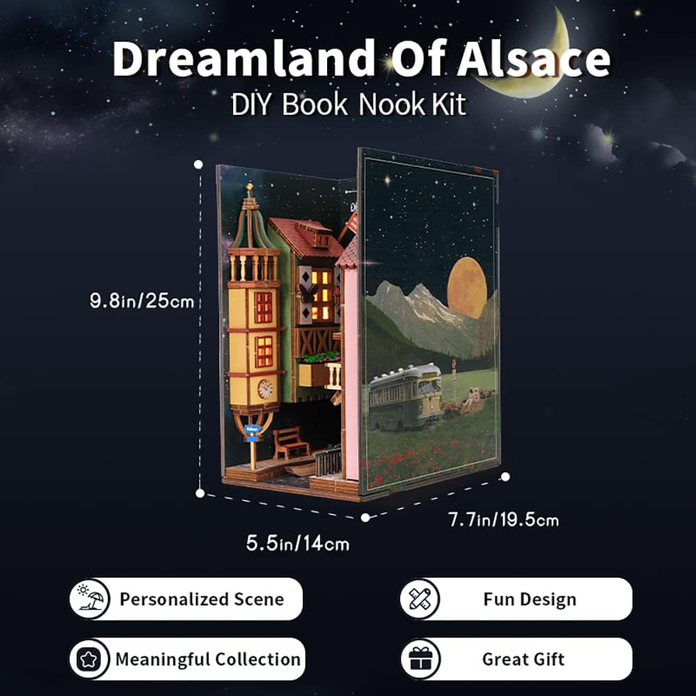 Authentic Crazy Deals Fsolis DIY Book Nook Kit，DIY Dollhouse Book Nook Bookshelf Insert Bookcase Book Stand Personalized Assembled Bookends Diorama Decor Alley Miniature Kit ( YS02)