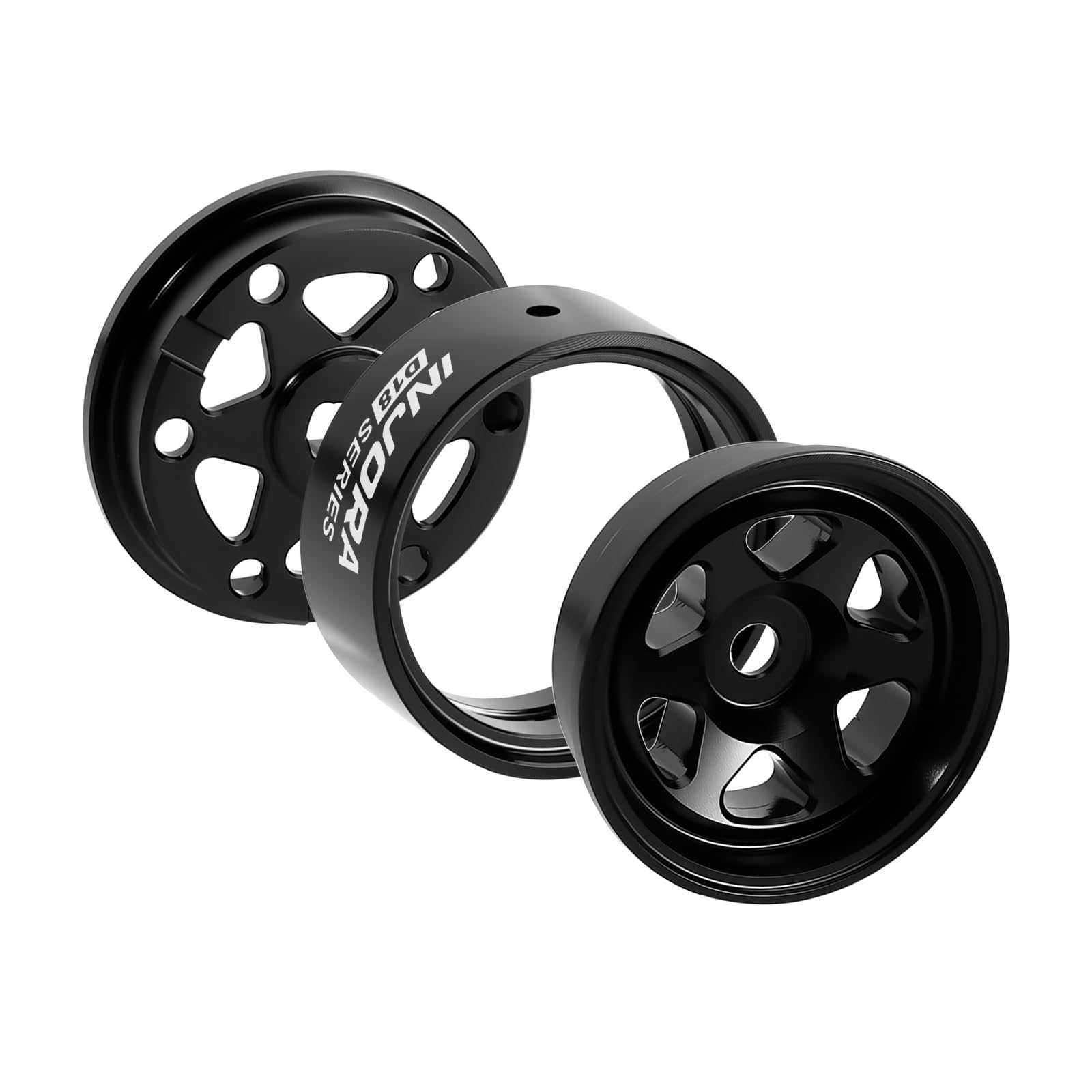 Llantas De Aluminio INJORA D18 Con 6 Radios Y Bloqueo De Talón Para SCX24 | Escala 1/24 | Negro O Titanio