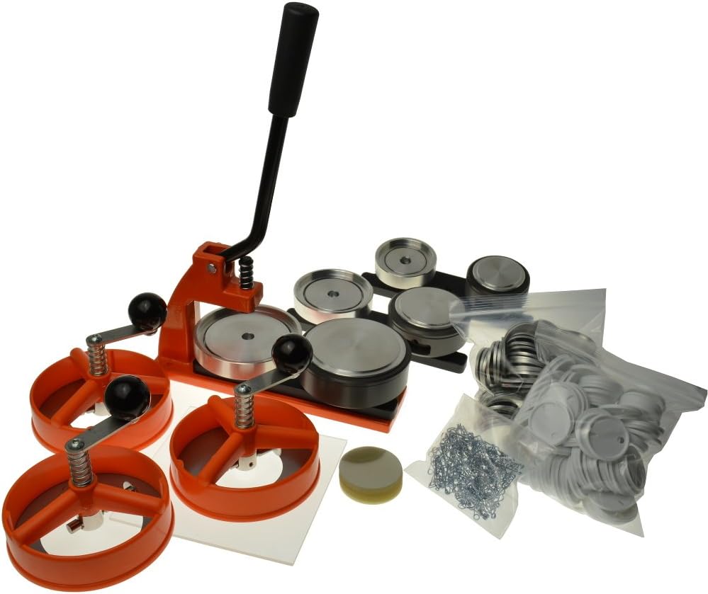Micro Badge Maker Multi Kit, 3 Sizes, 750 Component Sets & Circle Cutters, UK-Made, Interchangeable Sizes, Professional Solid Metal Badge Machine