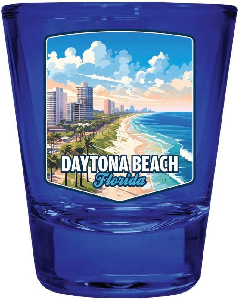 Vaso Tequilero Souvenir Daytona Beach Florida Diseño Oceánico Azul Pack de 4