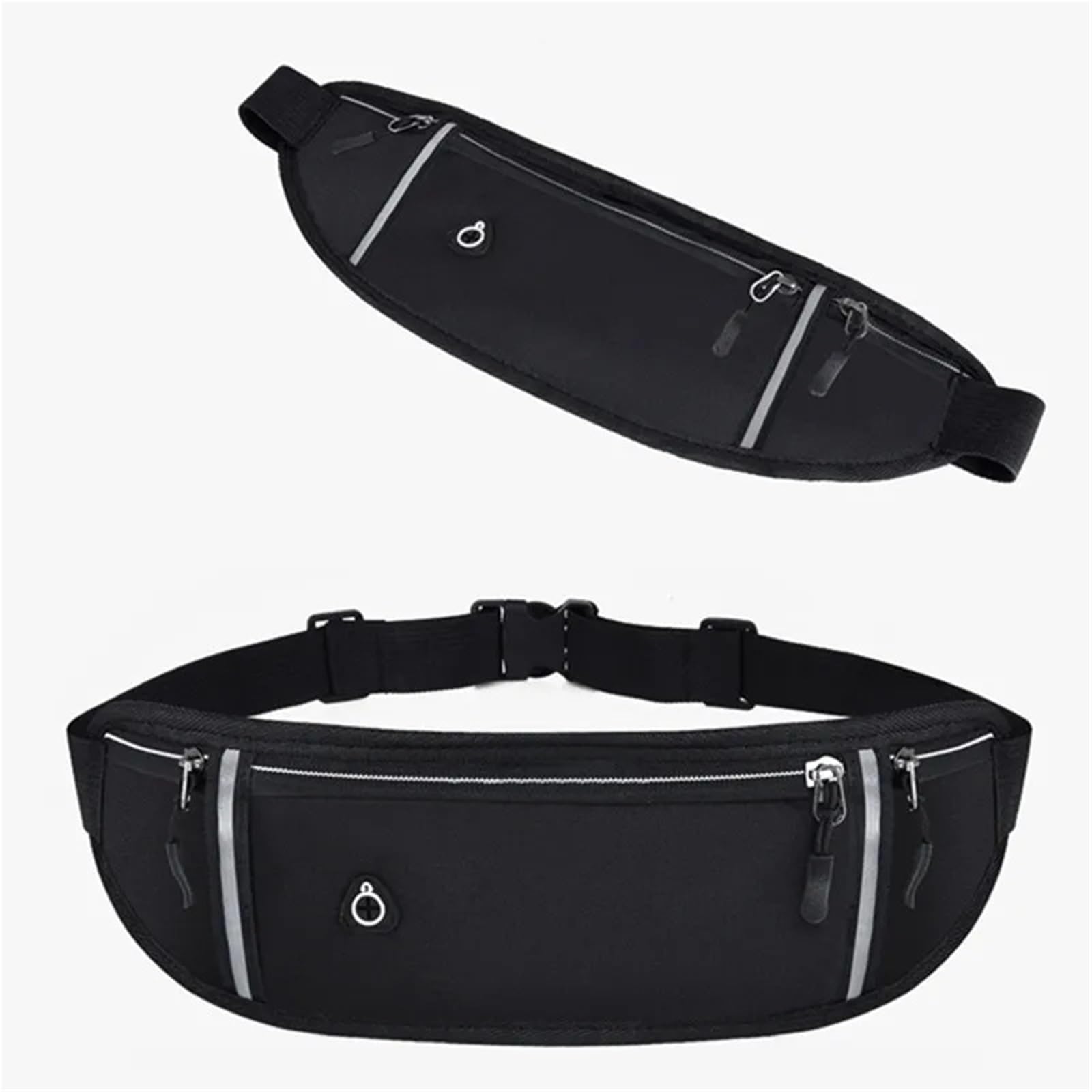 Sac de Taille de Course léger imperméable à l'eau Bande réfléchissante Taille Fanny Pack Gym Sport Course à Pied Sac de Taille Sangle élastique réglable pour Homme(Black)