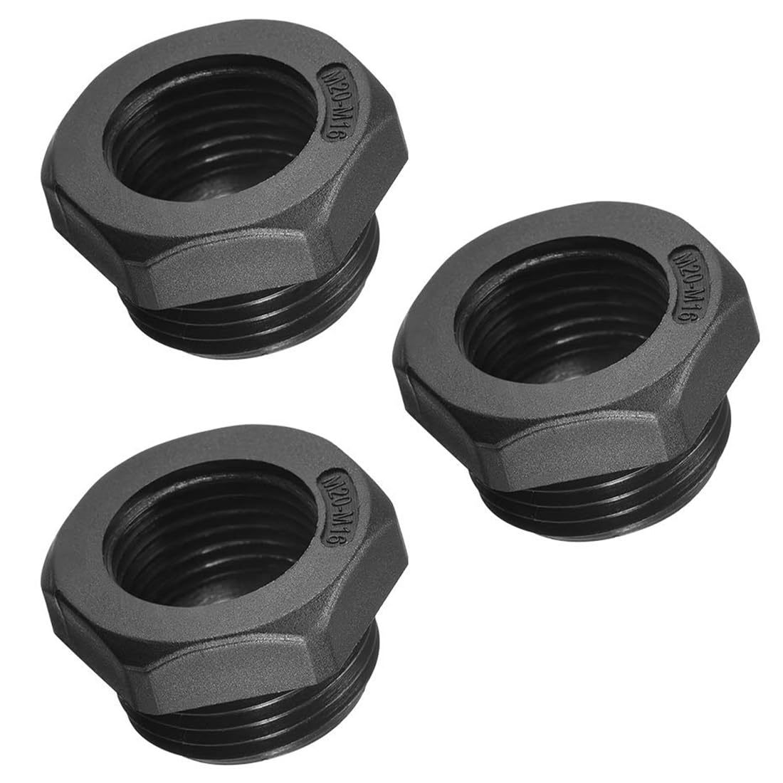 TA-VIGOR 3Pcs Threaded Bushings Nylon Connector Adaptor M20 Outer Thread to M16 Inner Thread, Waterproof Fitting Connector for Electrical and Industrial Use, Black