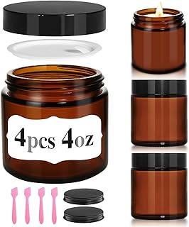 4 oz Glass Jars with Lids, 4 Pack Amber Small Glass Jars with Black Lids Leakproof Airtight Empty Cosmetic Travel Containers with Inner Liners For Lotions Body Scrub, Candle Making