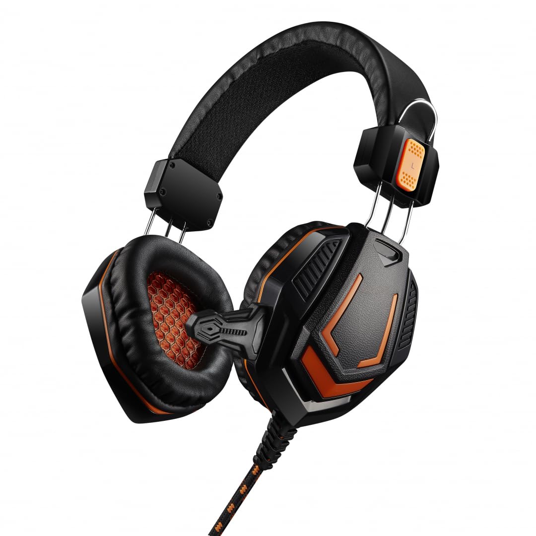 Canyon Gaming Headset 3.5 mm with Microphone - Wired Over Ear Stereo PC Headphones with Volume Control & Mute Button, Lightweight for Computer Laptop and PC Gaming (Black Orange)