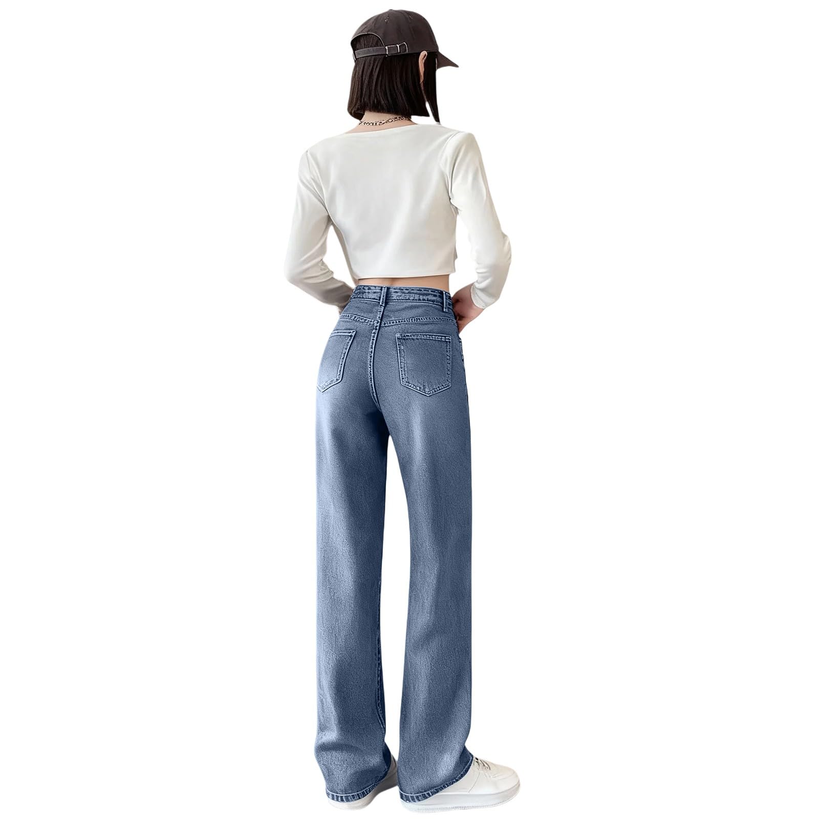 Pantalones vaqueros térmicos para mujer, forro polar, cintura alta, pantalones largos rectos, pantalones cálidos y cálidos, tallas grandes, para otoño e invierno, pantalones de chándal anchos y