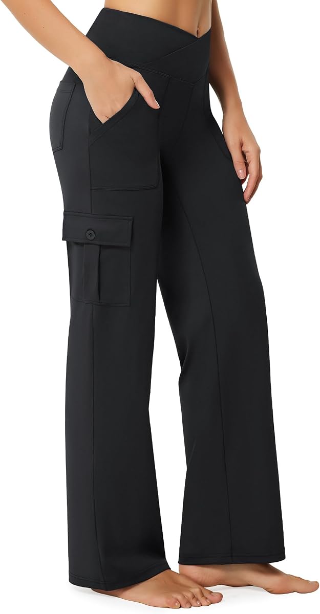 Casei Women's Yoga Pants with 6 Pockets Wide Leg Cargo Pants 28"/30"/32"