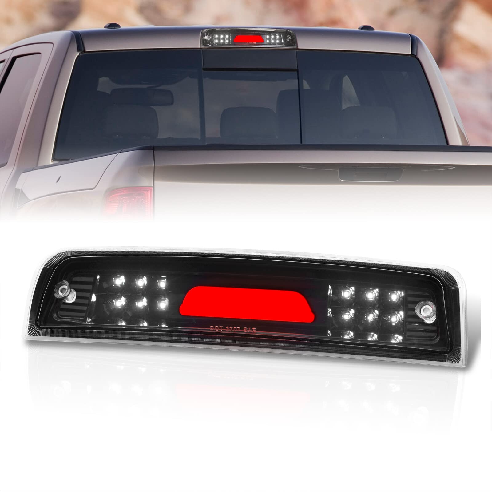 AJP Distributors Black Clear LED Third 3RD Brake Light Cargo Center High Mount Lamp Compatible/Replacement For Ram 1500 2500 3500 2009 2010 2011 2012 2013 2014 2015 2016 2017 2018 2019 2020 2021 2022