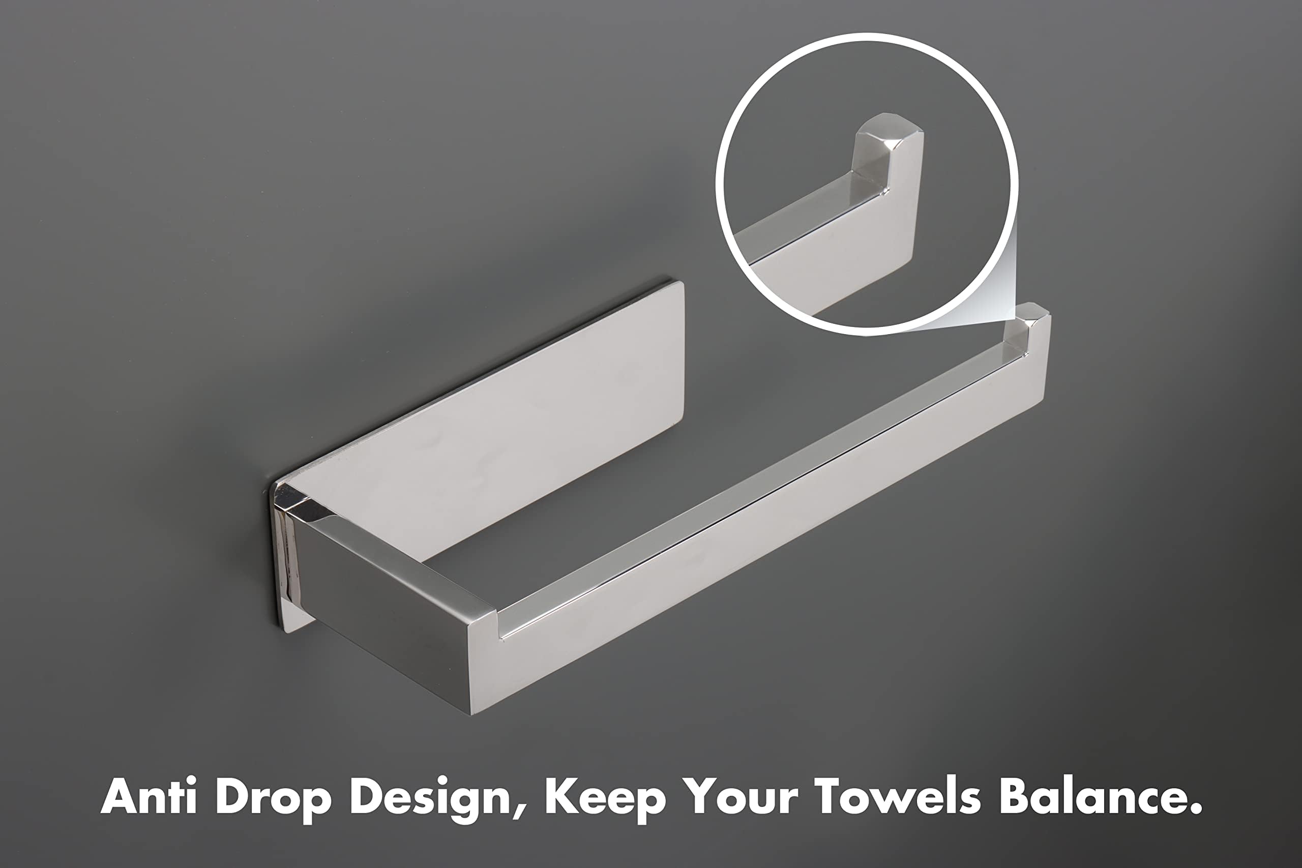 Hand Towel Holder, Strong Self Adhesive Hand Towel Ring, Thicken SUS304 Stainless Steel Hand Towel Bar/Rack, No Drilling Modern Hand Towel Hanger (Polish Chrome, 9 in)